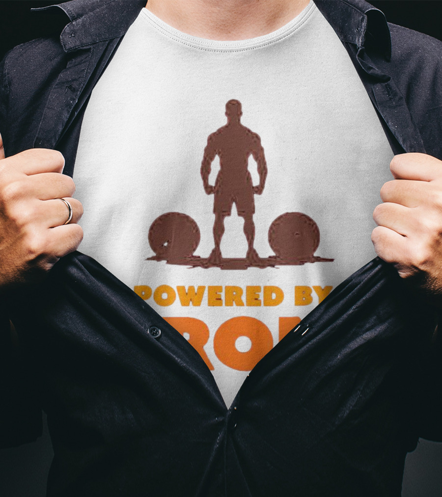 Powered By Iron Muscular Strength And Fitness Motivation T-Shirt