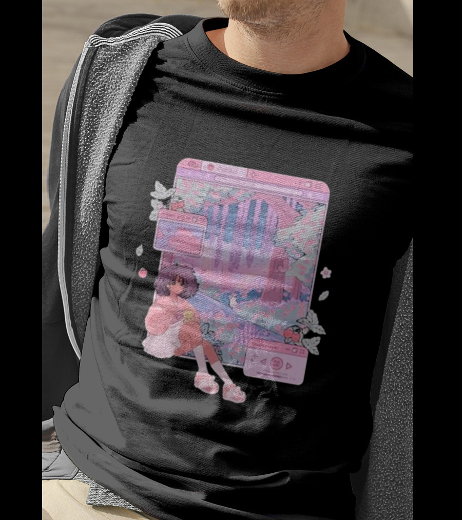 Sheilur Dreamy Strawberry Window Girl In Pink Forest T-Shirt