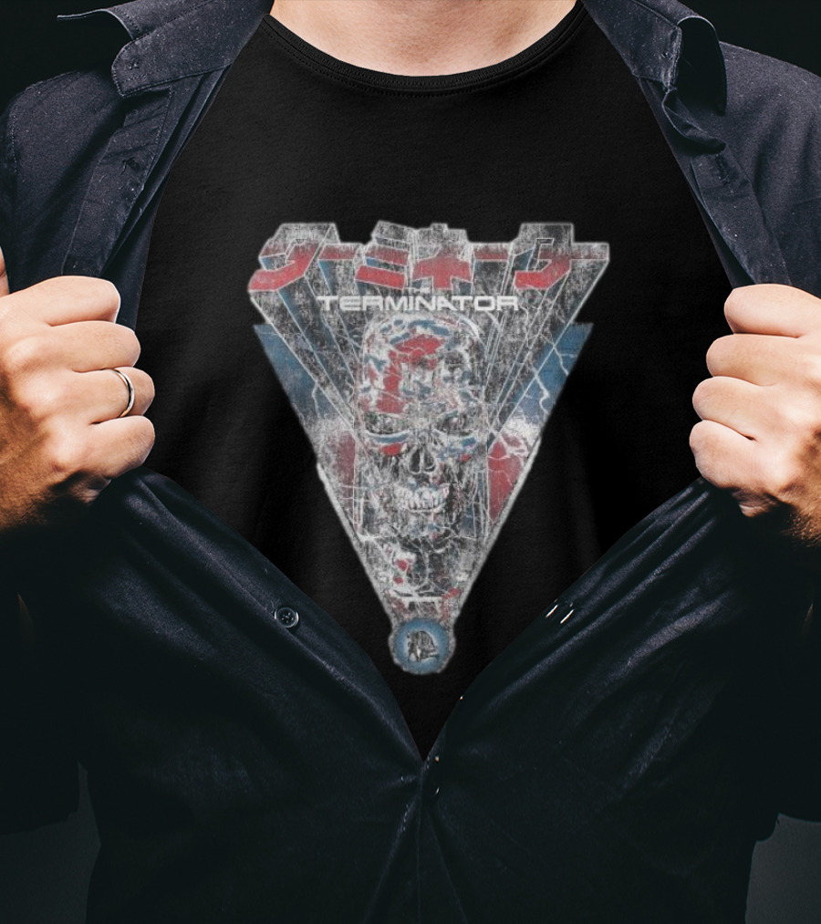 Terminator Kanji Retro Skull Lightning Glow In The Dark T-Shirt