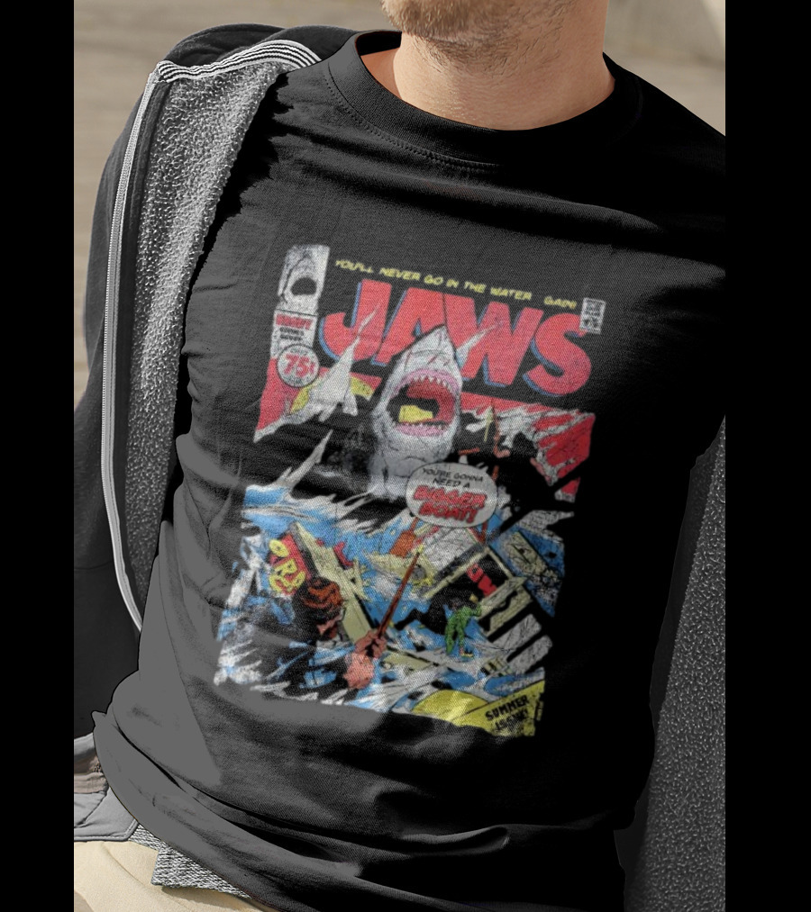 Jaws Comic Cover You'll Never Go In The Water Again You're Gonna Need A Bigger Boat 75 Cent July Roy Thomas Ross Andru Comic Code Authority T-Shirt