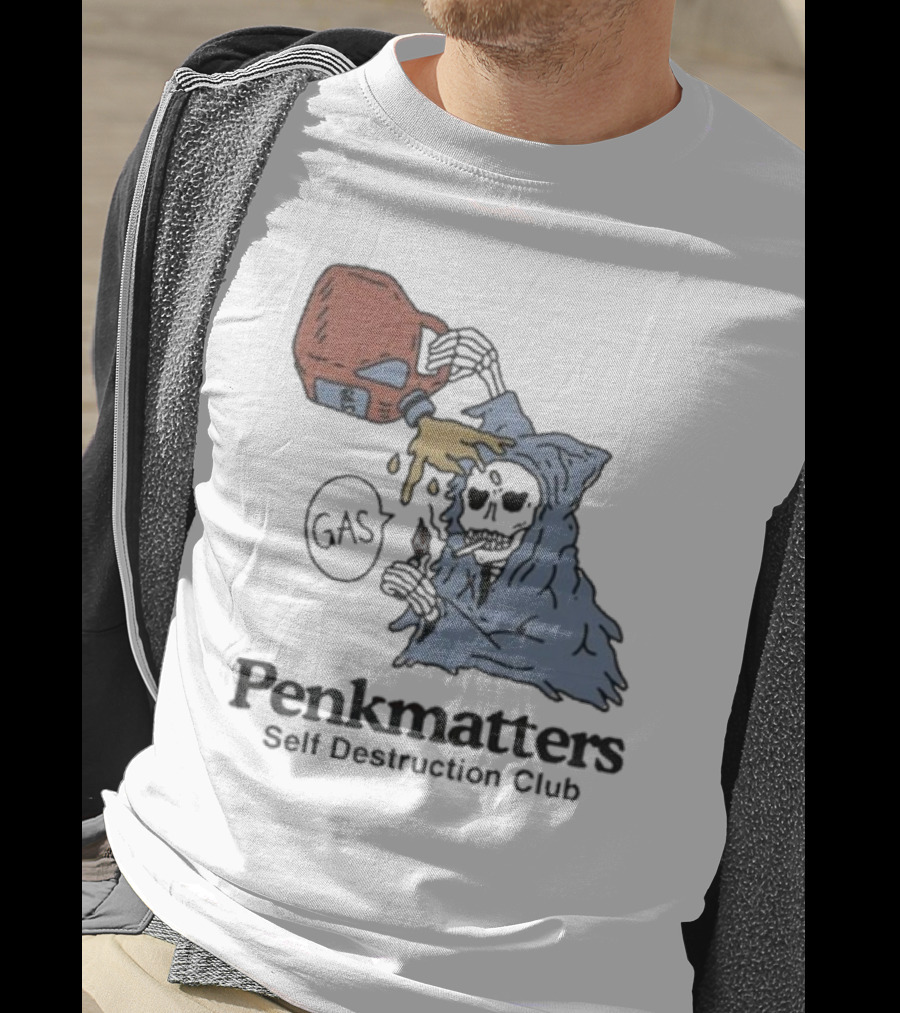 Penkmatters Self Destruction Club Gas Can Pouring On Hooded Figure T-Shirt
