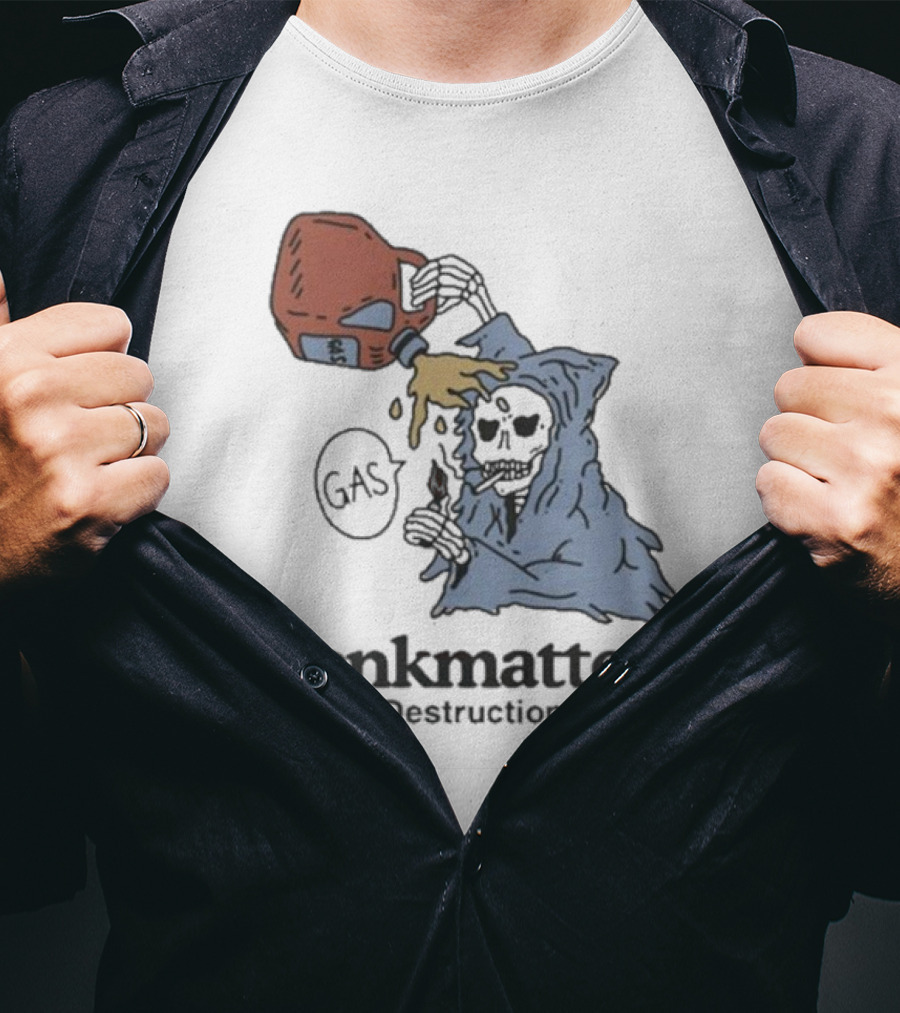 Penkmatters Self Destruction Club Gas Can Pouring On Hooded Figure T-Shirt