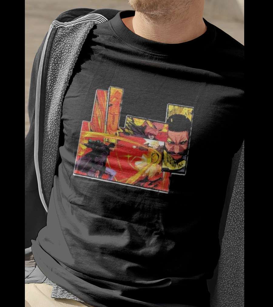 Kid Cudi Moon Man Full Comic Style Dynamic Red And Yellow Panels T-Shirt