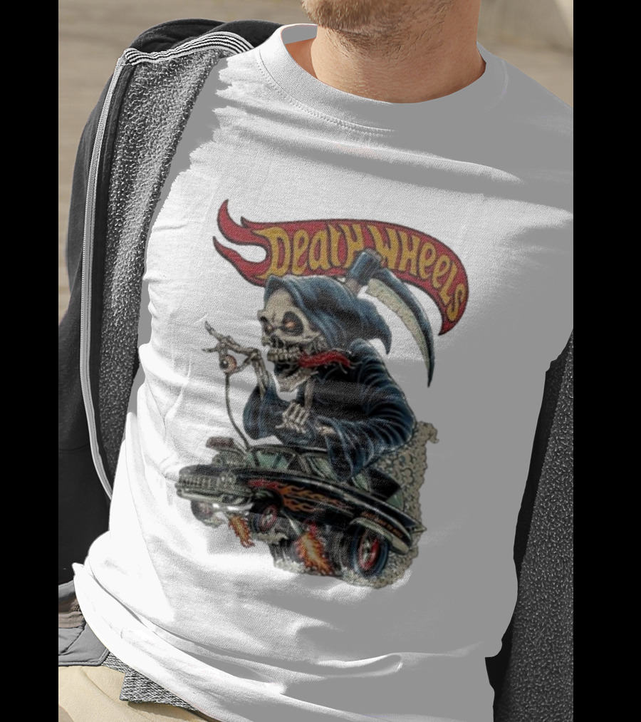 Deadly Wheels Krisna Okky Death Wheels Grim Reaper Driving Flaming Car T-Shirt