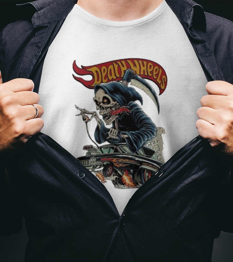 Deadly Wheels Krisna Okky Death Wheels Grim Reaper Driving Flaming Car T-Shirt
