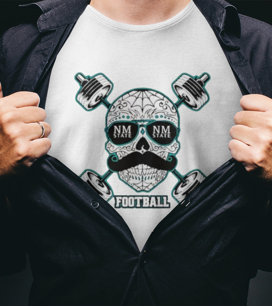 NM State Los Aggies Football Skull With Dumbbells T-Shirt