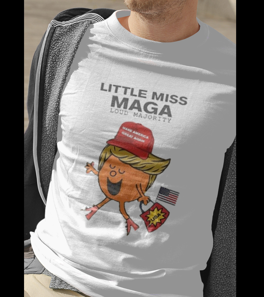 Little Miss Maga Make America Great Again Loud Majority USA Flag T-Shirt