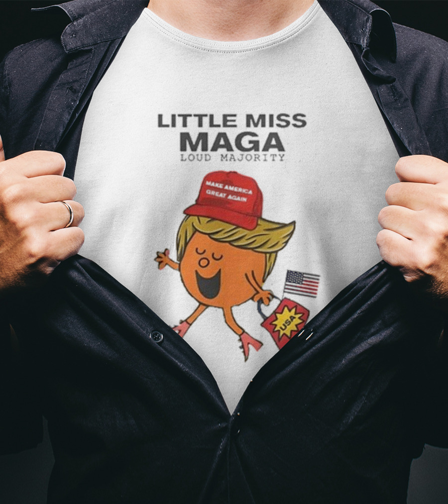 Little Miss Maga Make America Great Again Loud Majority USA Flag T-Shirt
