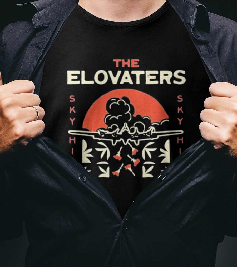 The Elovaters Sky High Airplane Sunset Floral Elements T-Shirt