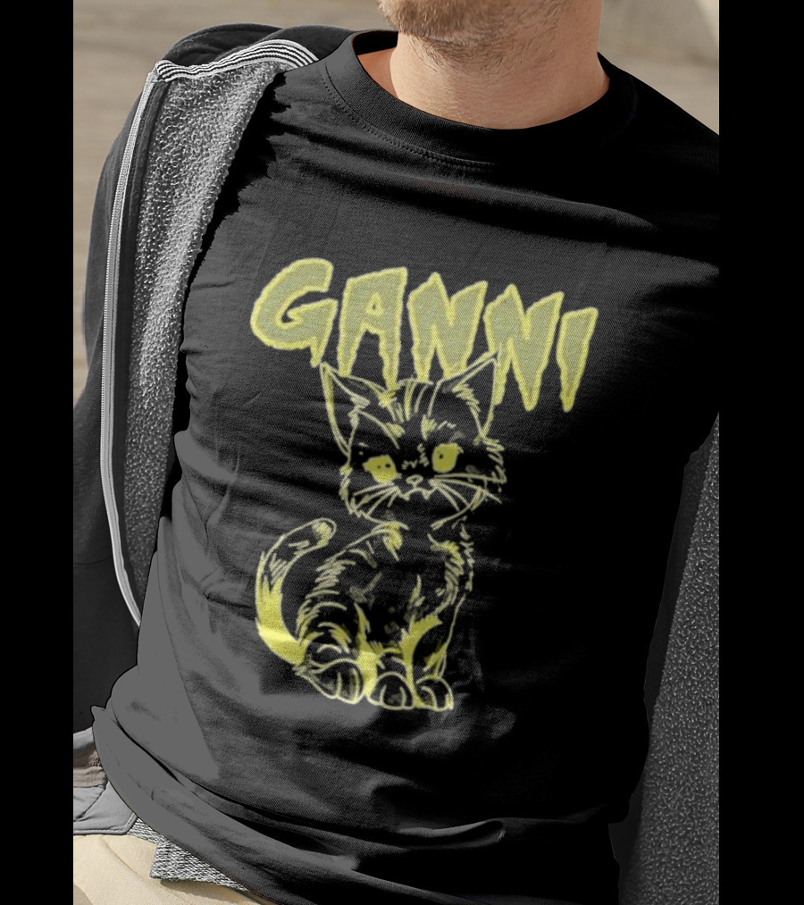 Ganni Relaxed Cat Graphic Yellow Neon T-Shirt