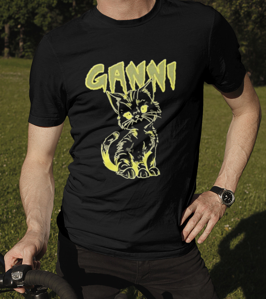 Ganni Relaxed Cat Graphic Yellow Neon T-Shirt