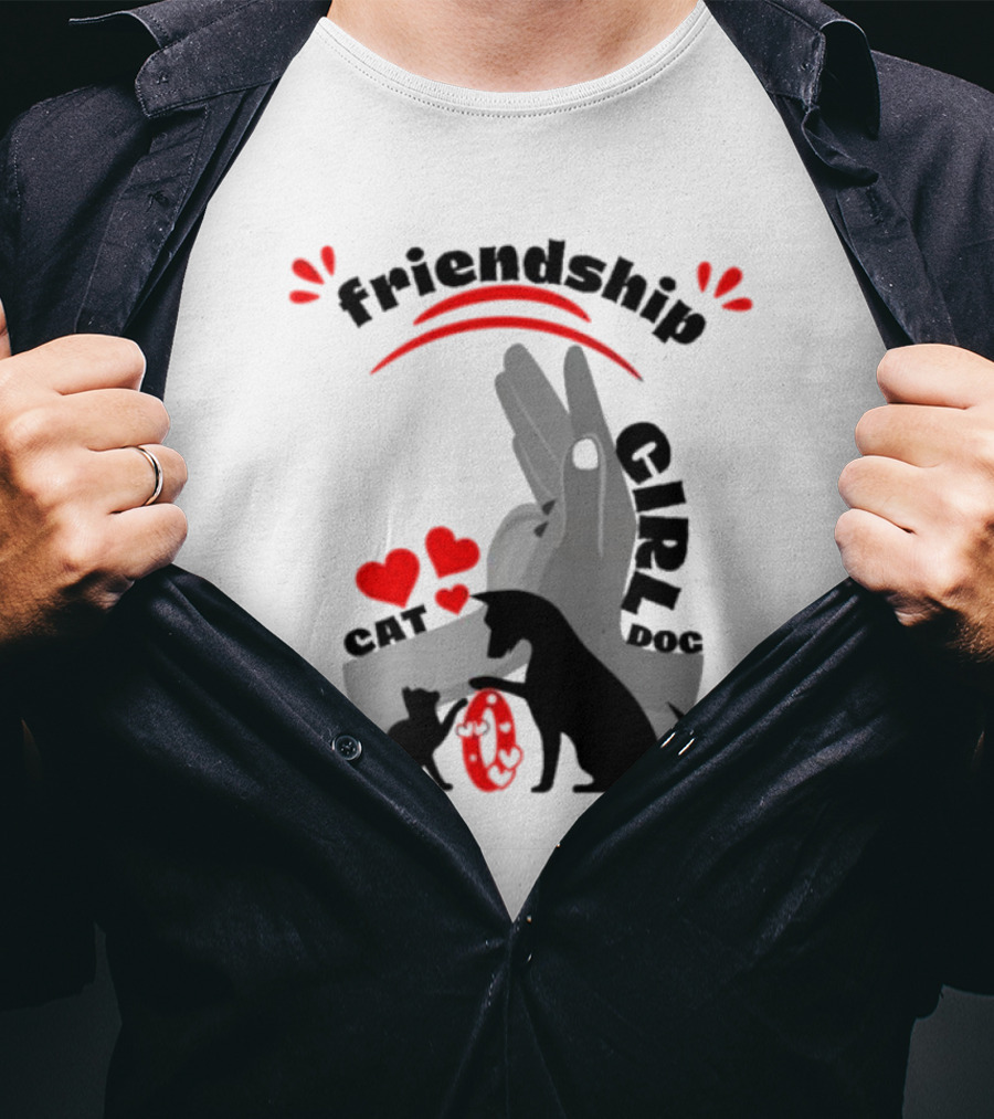 Friendship Girl Cat Dog Pet Pal Hearts T-Shirt