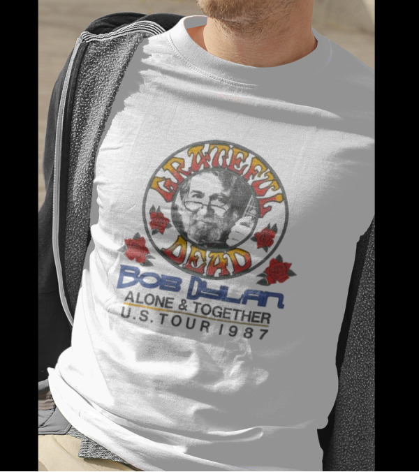Grateful Dead Bob Dylan Alone And Together U.S. Tour 1987 Roses And Skull T-Shirt