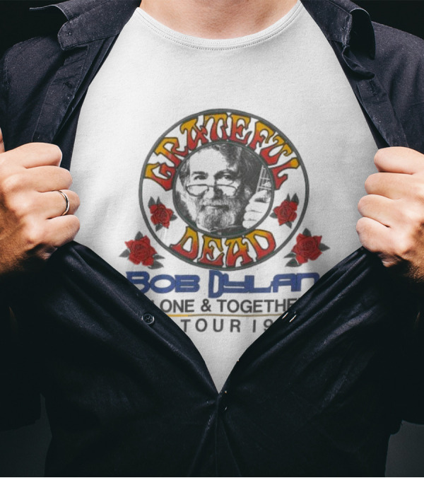 Grateful Dead Bob Dylan Alone And Together U.S. Tour 1987 Roses And Skull T-Shirt