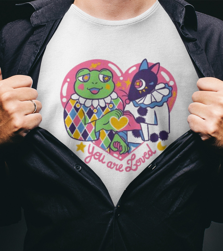 You Are Loved Harlequin X Pierrot Clown Heart Connection T-Shirt