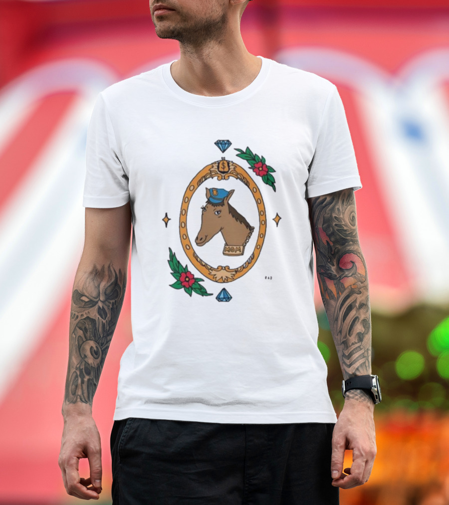 Horse Cop Mom Badge with Floral Ornament and Jewel Icons T-Shirt