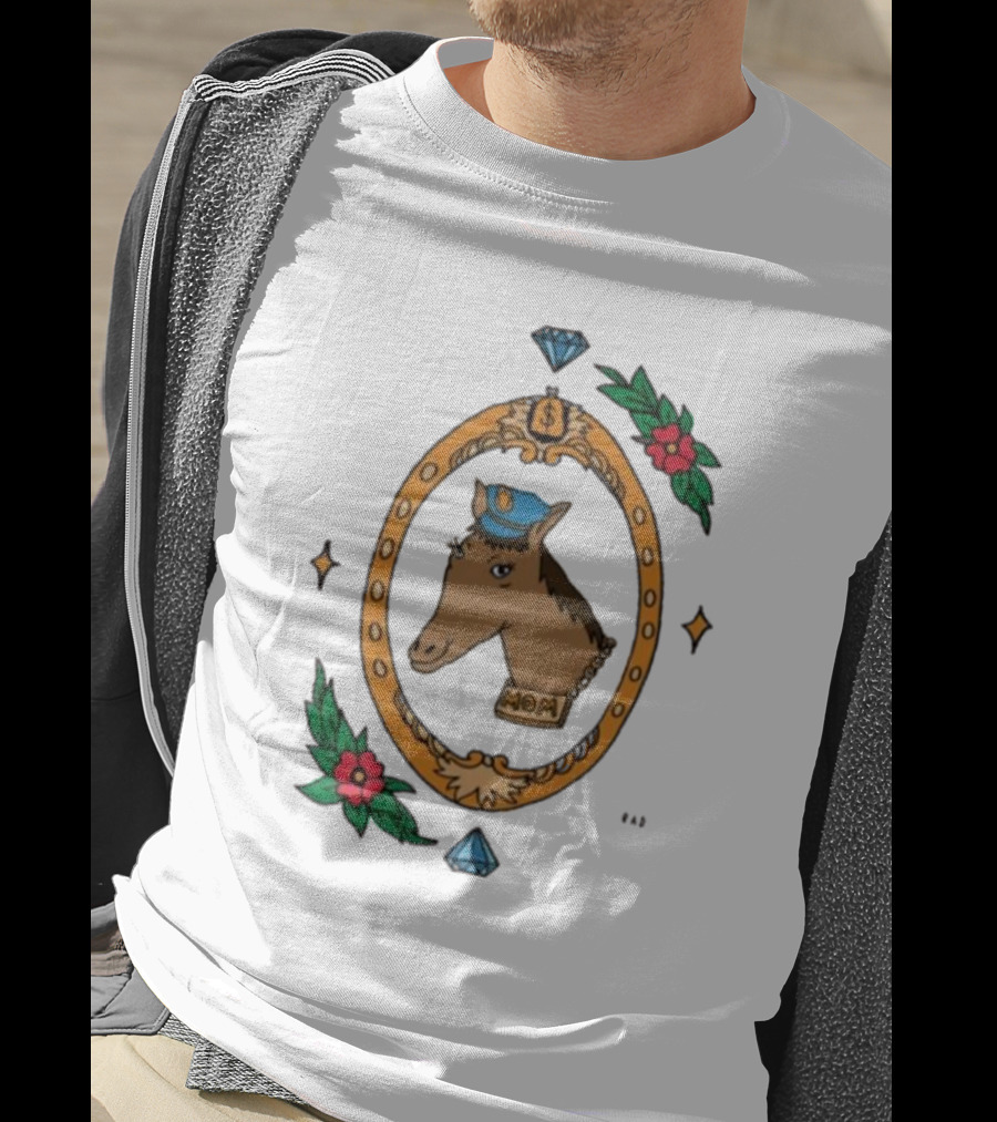 Horse Cop Mom Badge With Floral Ornament And Jewel Icons T-Shirt