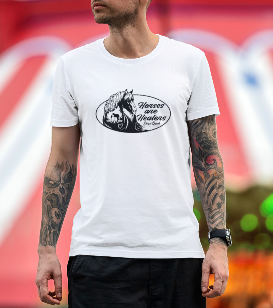 Horses Are Healers Diego Ranch Oval Horse Art with Heart and Foal T-Shirt