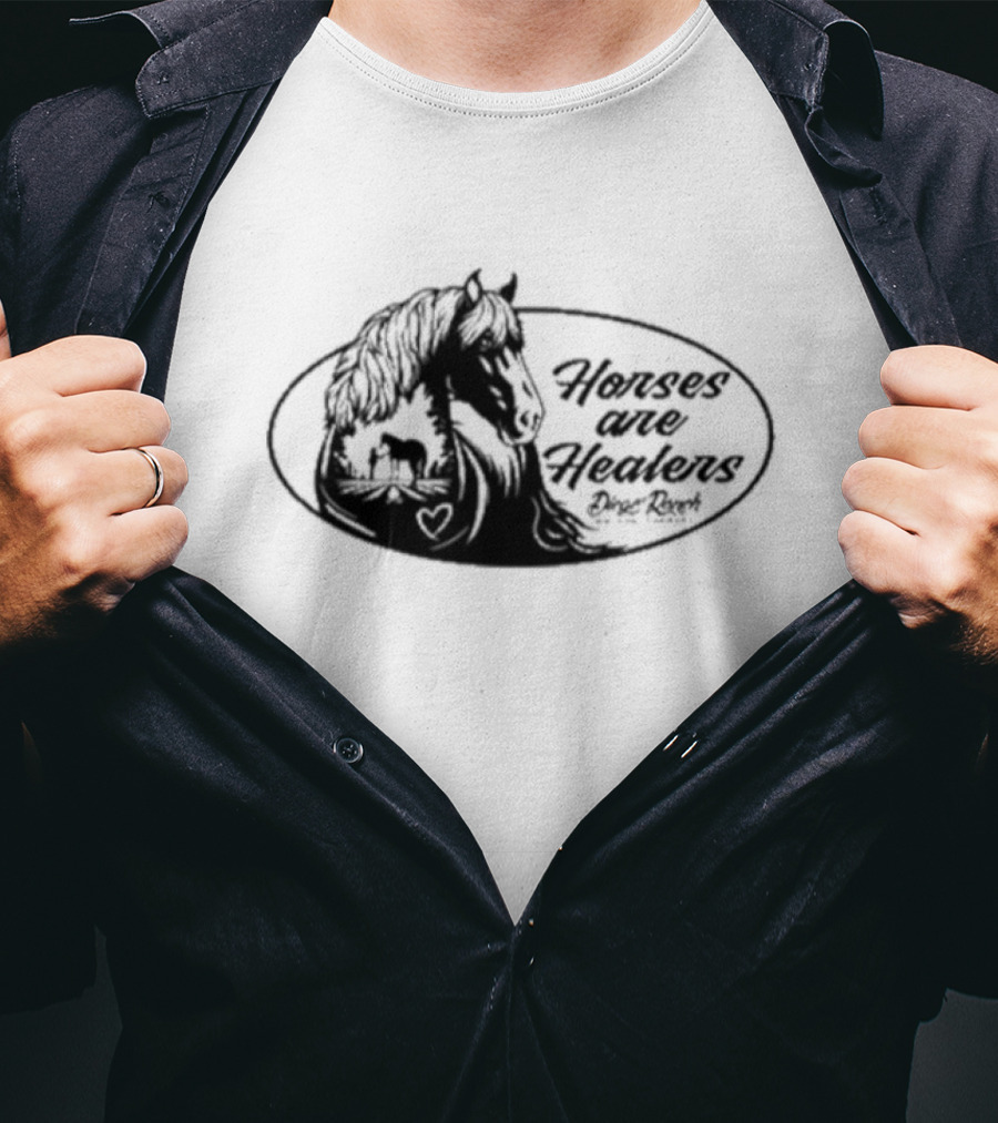 Horses Are Healers Diego Ranch Oval Horse Art With Heart And Foal T-Shirt