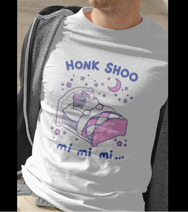Honk Shoo Mi Mi Mi Cat Sleeping Under Moon And Stars T-Shirt