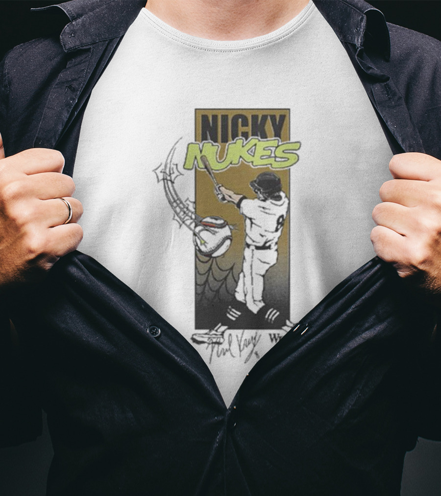 Nicky Nukes Baseball Player Batting With Spider T-Shirt