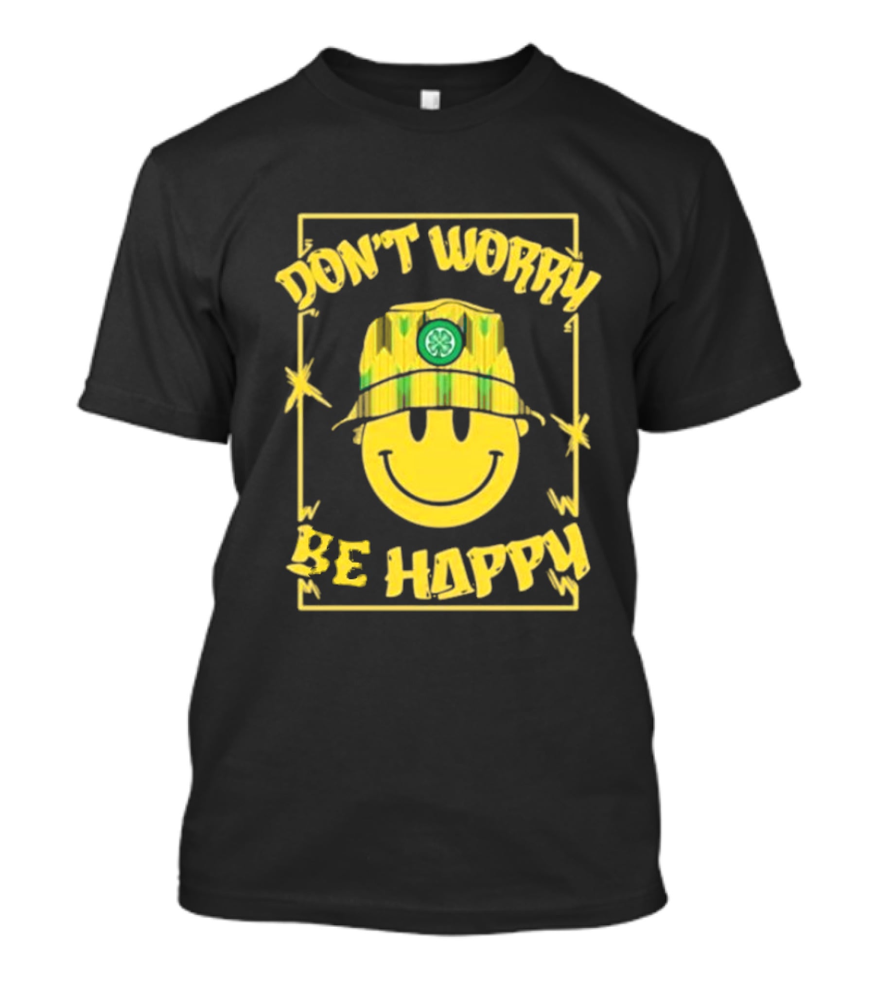 Don't Worry Be Happy Smiley Face With Celtic Jay Bucket Hat T-Shirt