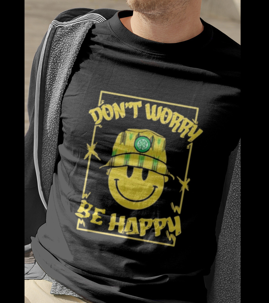 Don't Worry Be Happy Smiley Face With Celtic Jay Bucket Hat T-Shirt
