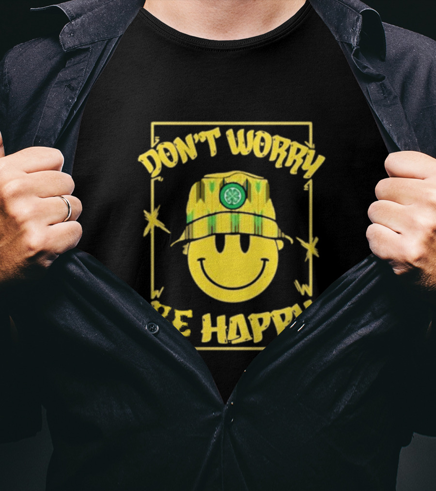 Don't Worry Be Happy Smiley Face With Celtic Jay Bucket Hat T-Shirt