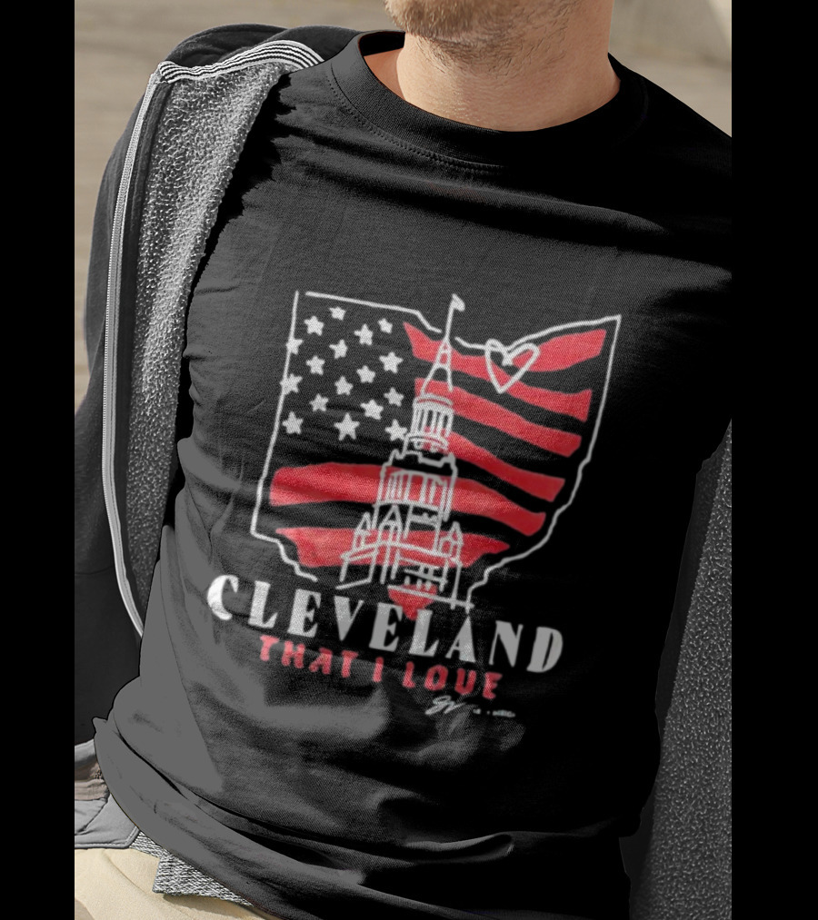 Cleveland That I Love American Flag Tower Ohio Heart Stars Stripes T-Shirt