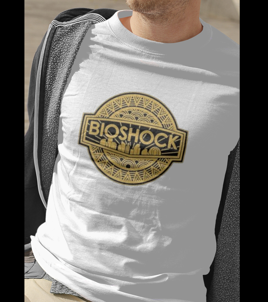 Bioshock Art Deco Golden Emblem With Cityscape T-Shirt
