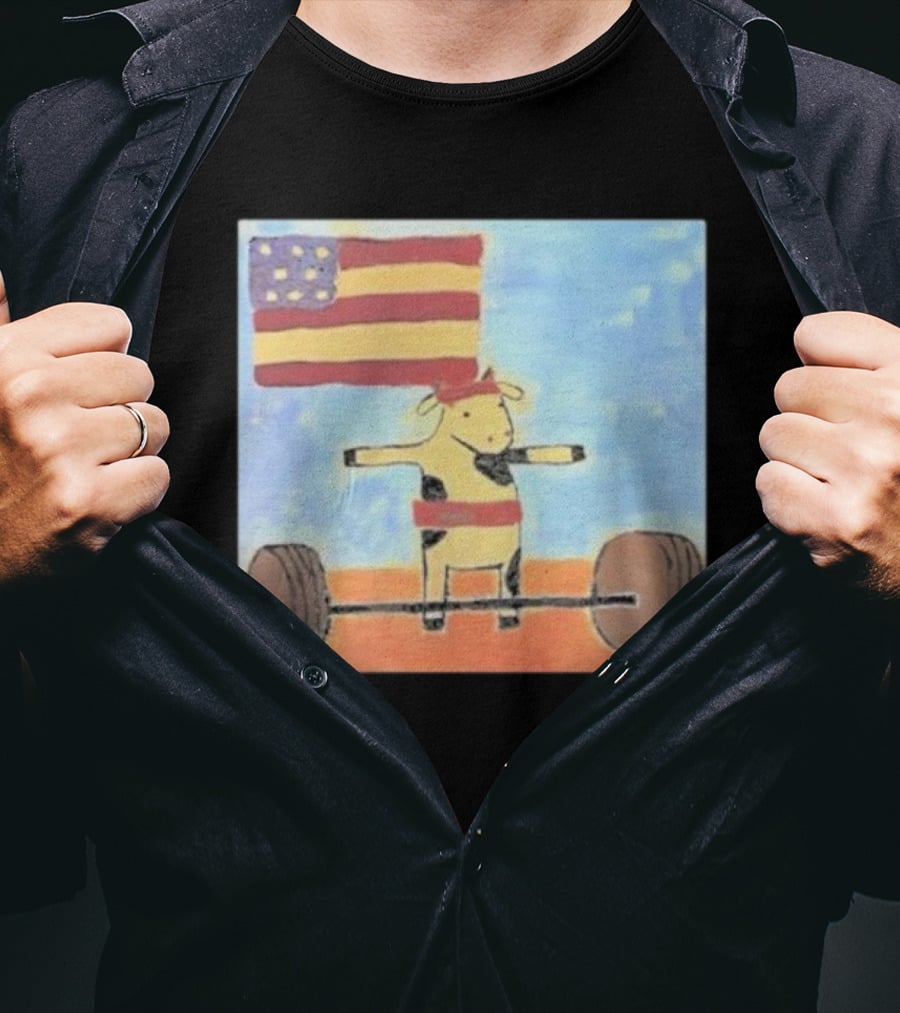 Lean Beef Patty American Flag Deadlifting Cow T-Shirt