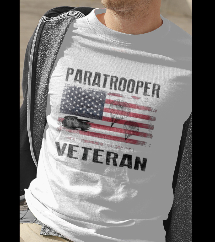 Paratrooper Veteran US Flag Tribute With Airborne T-Shirt