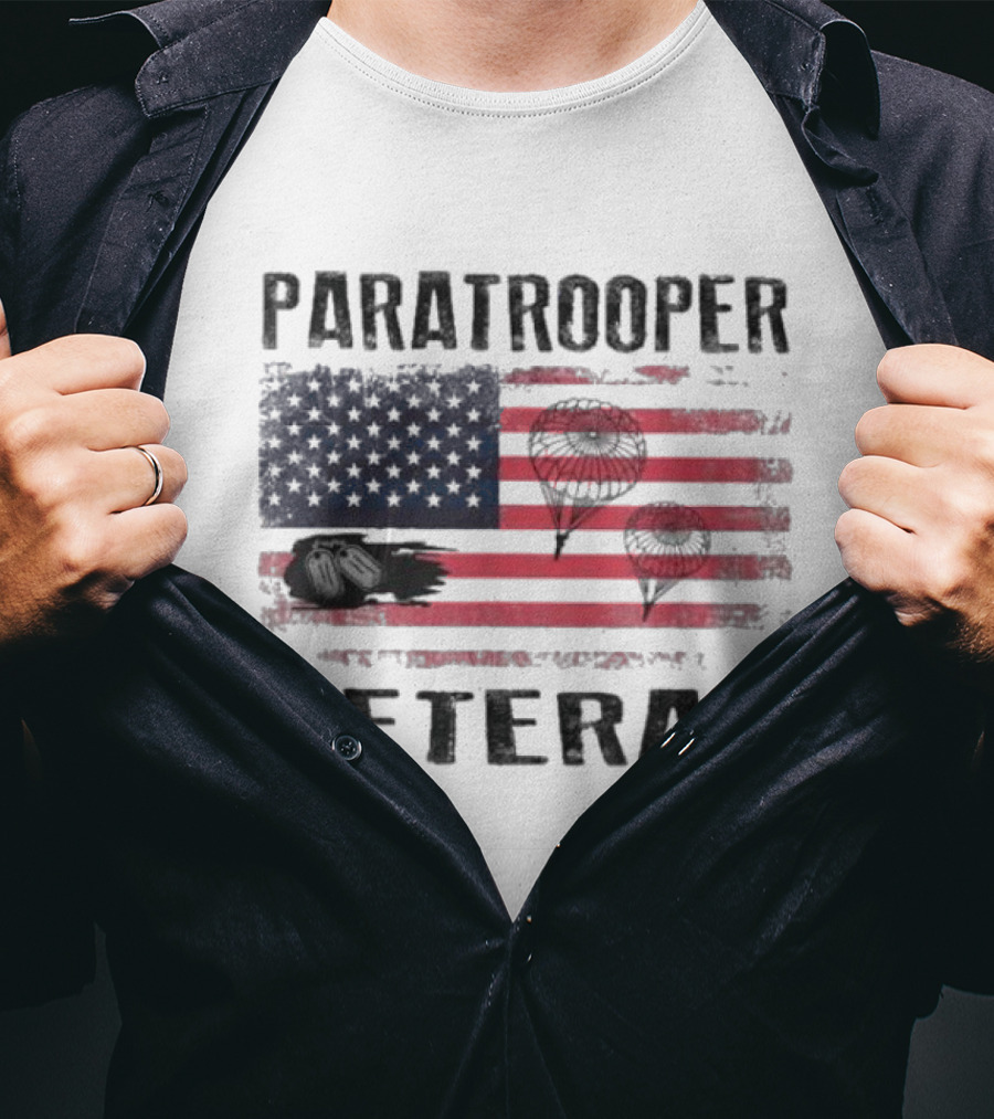 Paratrooper Veteran US Flag Tribute With Airborne T-Shirt
