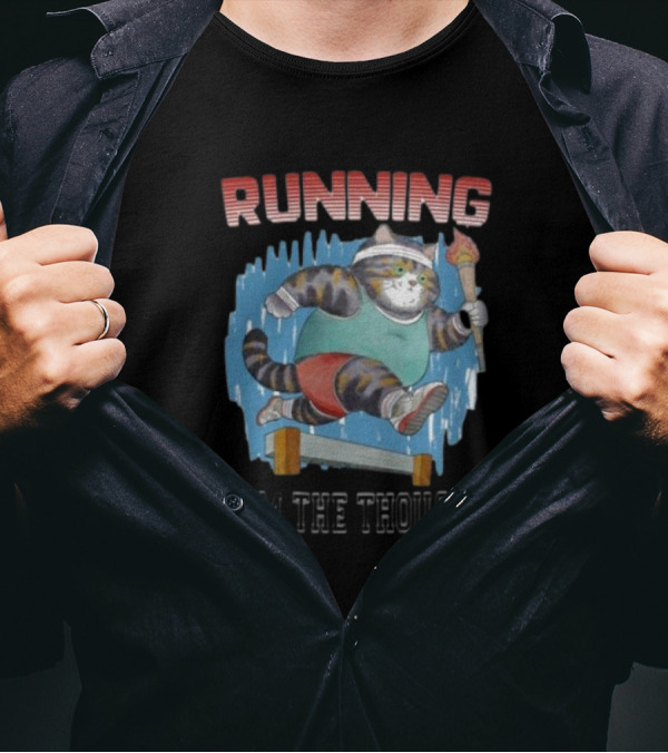Running From The Thoughts Cat With Torch And Hurdle T-Shirt