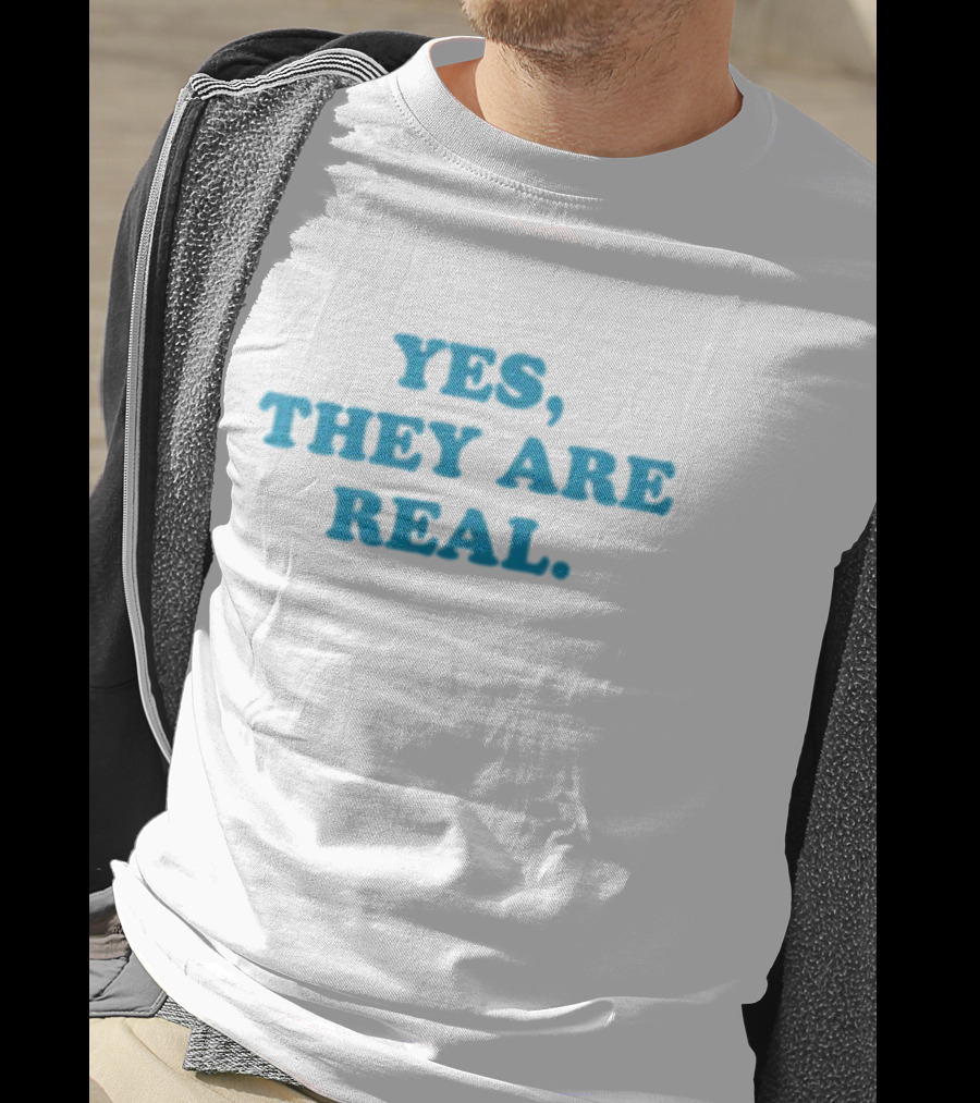 Mitchell Yes They Are Real Bold Blue Text T-Shirt