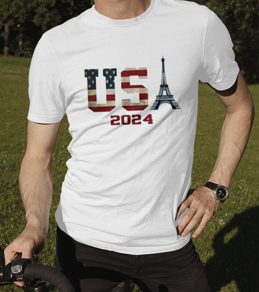 USA American Flag Eiffel Tower T-Shirt