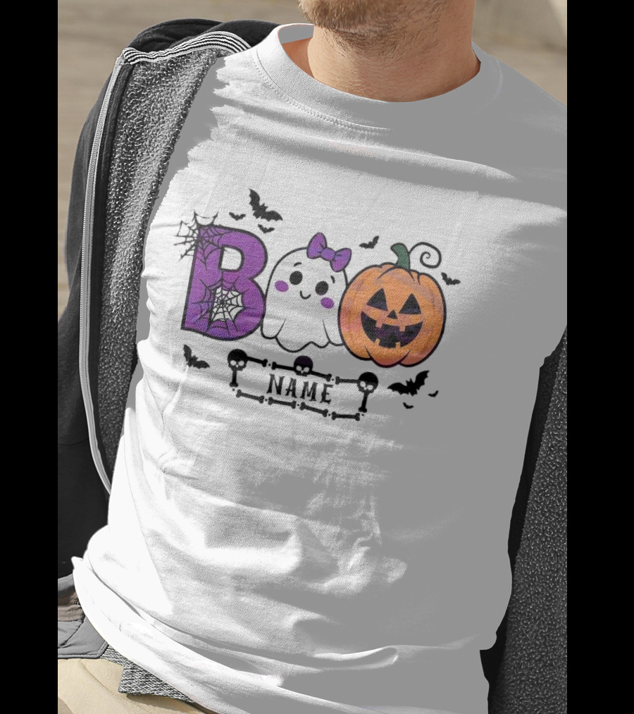 Boo Name Ghost Pumpkin Halloween Spiders Bats T-Shirt
