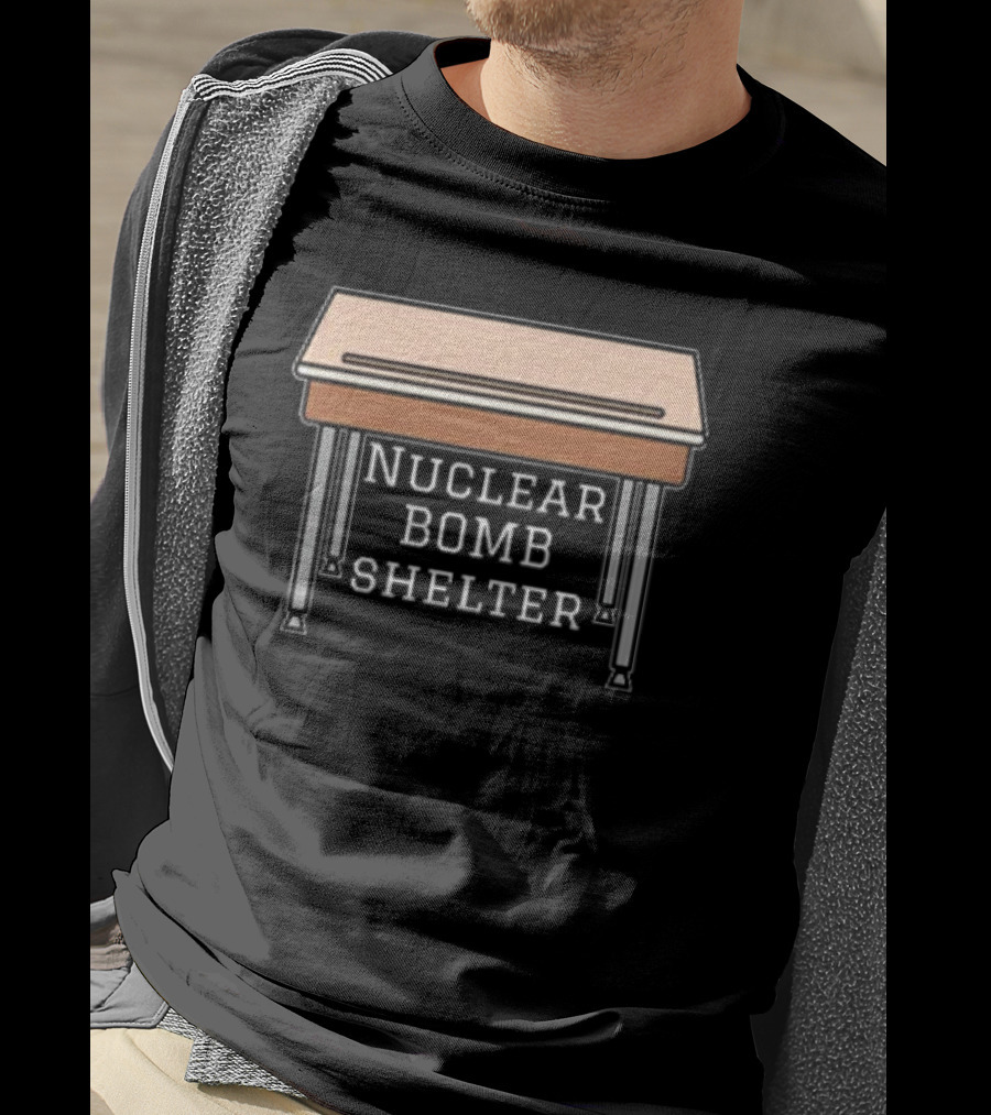 Nuclear Bomb Shelter Under School Desk Retro Humor T-Shirt