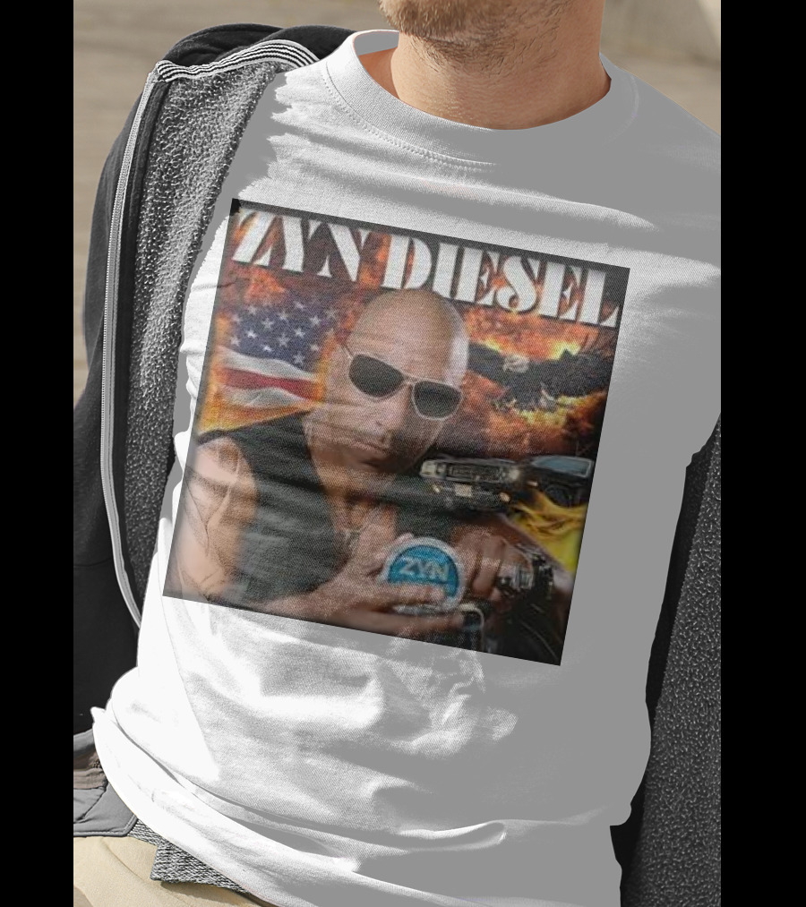 Zyn Diesel American Bald Eagle And Muscle Car Background T-Shirt