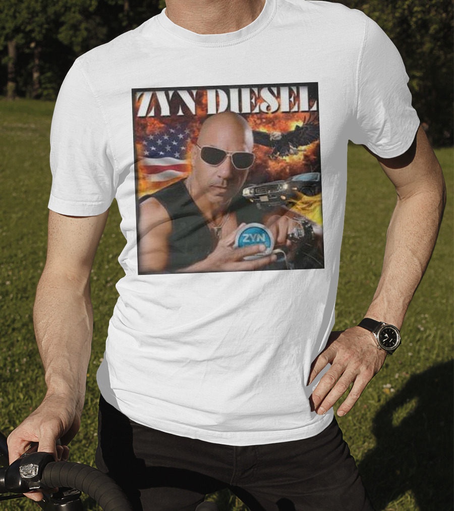 Zyn Diesel American Bald Eagle And Muscle Car Background T-Shirt