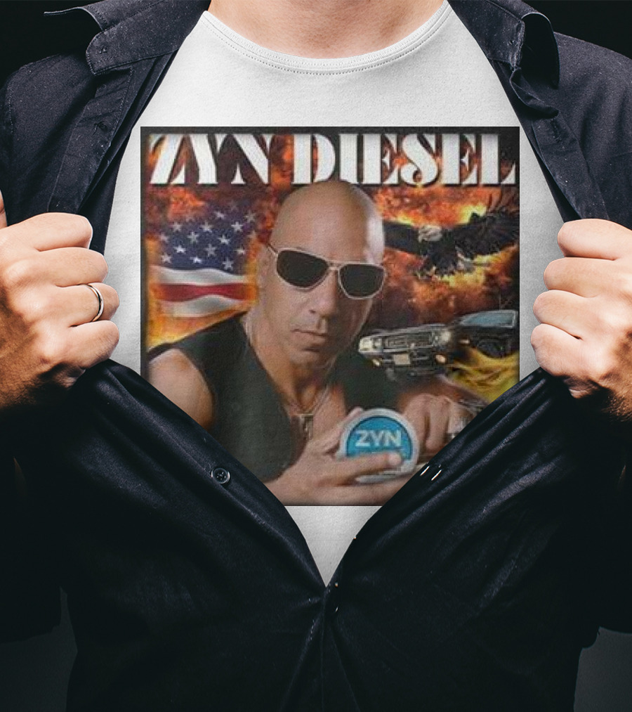 Zyn Diesel American Bald Eagle And Muscle Car Background T-Shirt