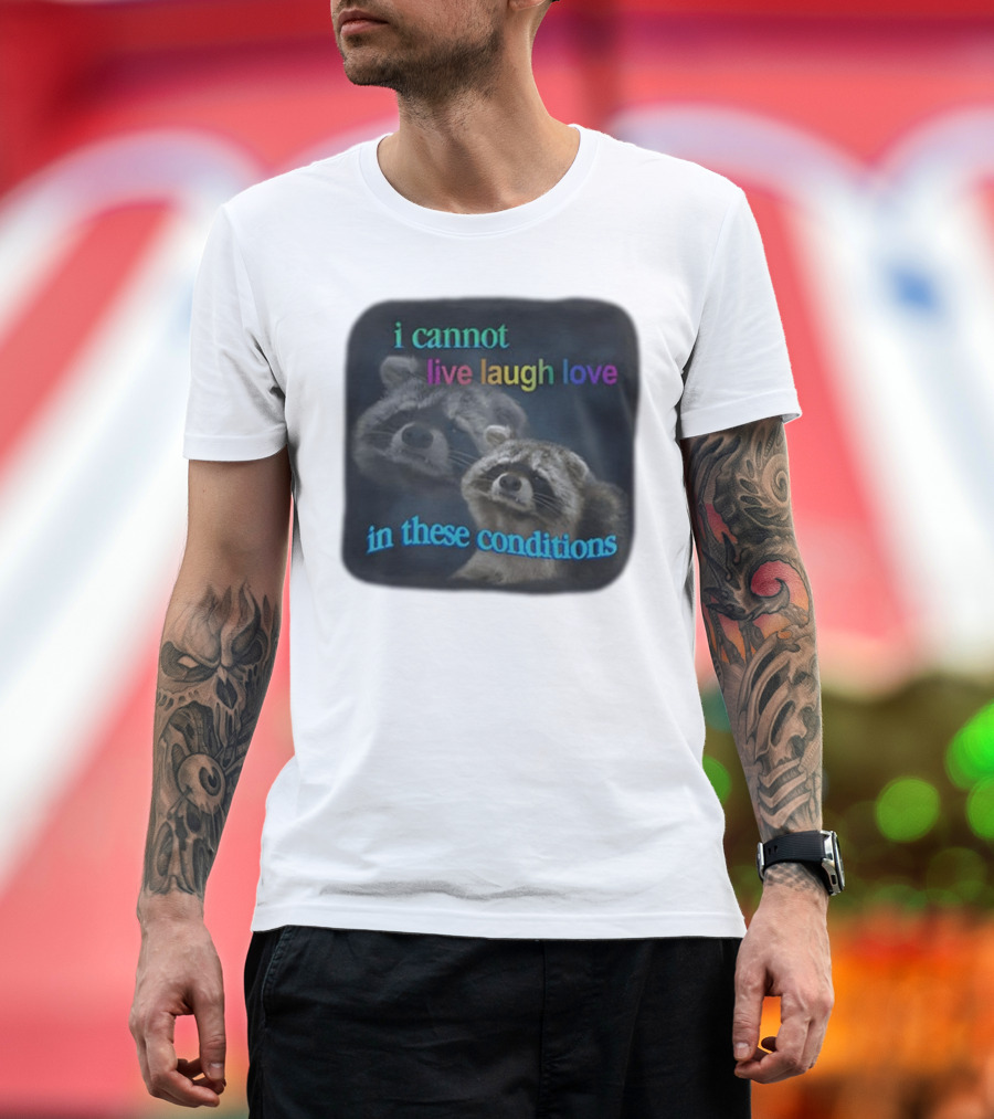 I Cannot Live Laugh Love In These Conditions Raccoon Duo Reality Check T-Shirt