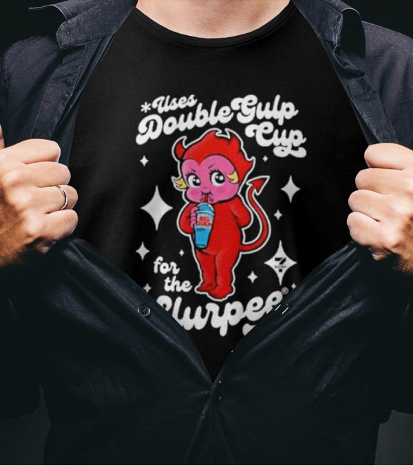 Uses Double Gulp Cup For The Slurpee Devil 7-Eleven T-Shirt