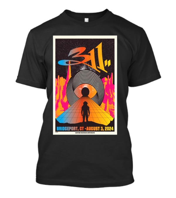 311 Concert Poster At Hartford HealthCare Amphitheater Bridgeport CT August 3 2024 Vintage Sci-Fi Landscape T-Shirt