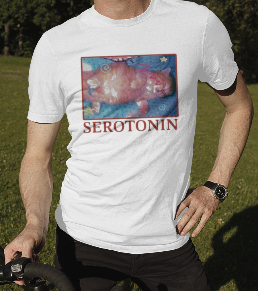 K45ink Serotonin Cat With Stars And Spirals T-Shirt