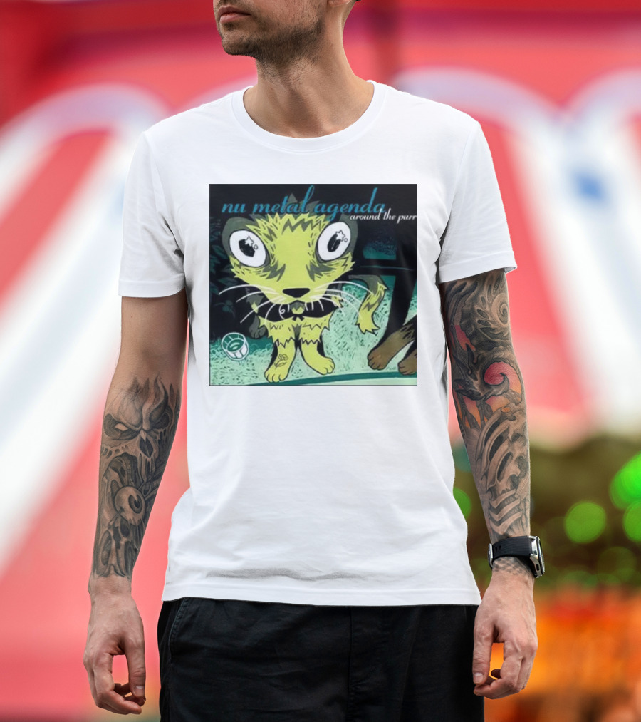 Nu Metal Agenda Around The Purr Feline Illustration with Swirling Colors and Bold Letters T-Shirt