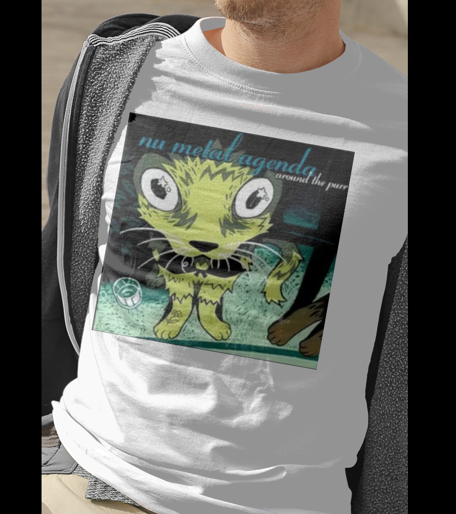 Nu Metal Agenda Around The Purr Feline Illustration With Swirling Colors And Bold Letters T-Shirt