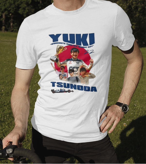 Yuki Tsunoda Victory Celebration With Racing Imagery And Text 'Run My Whole Day 22' T-Shirt