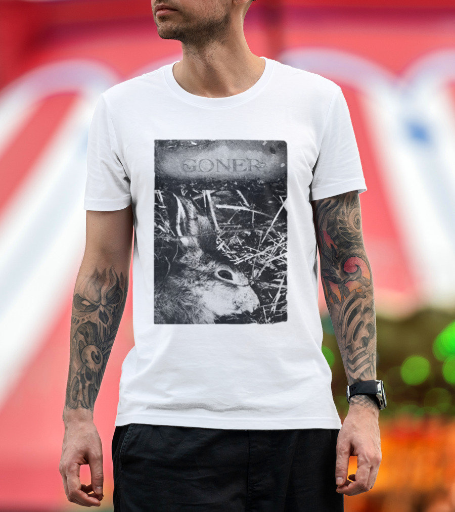 Goner Rabbit Black and White Image with Rustic Background T-Shirt