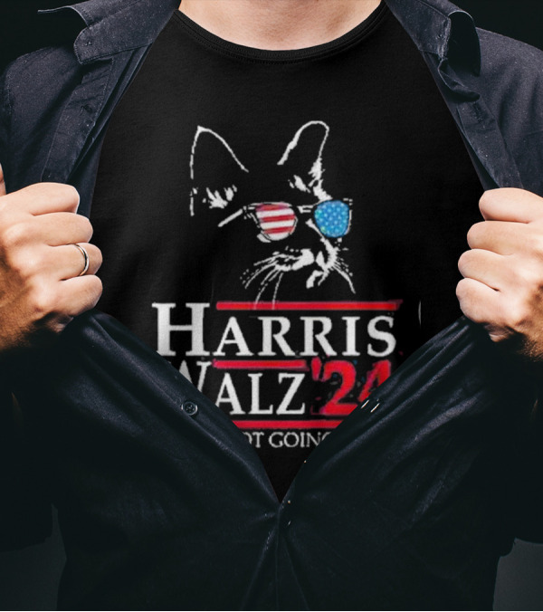 Harris Walz 2024 We’re Not Going Back Cat Sunglasses American Flag T-Shirt